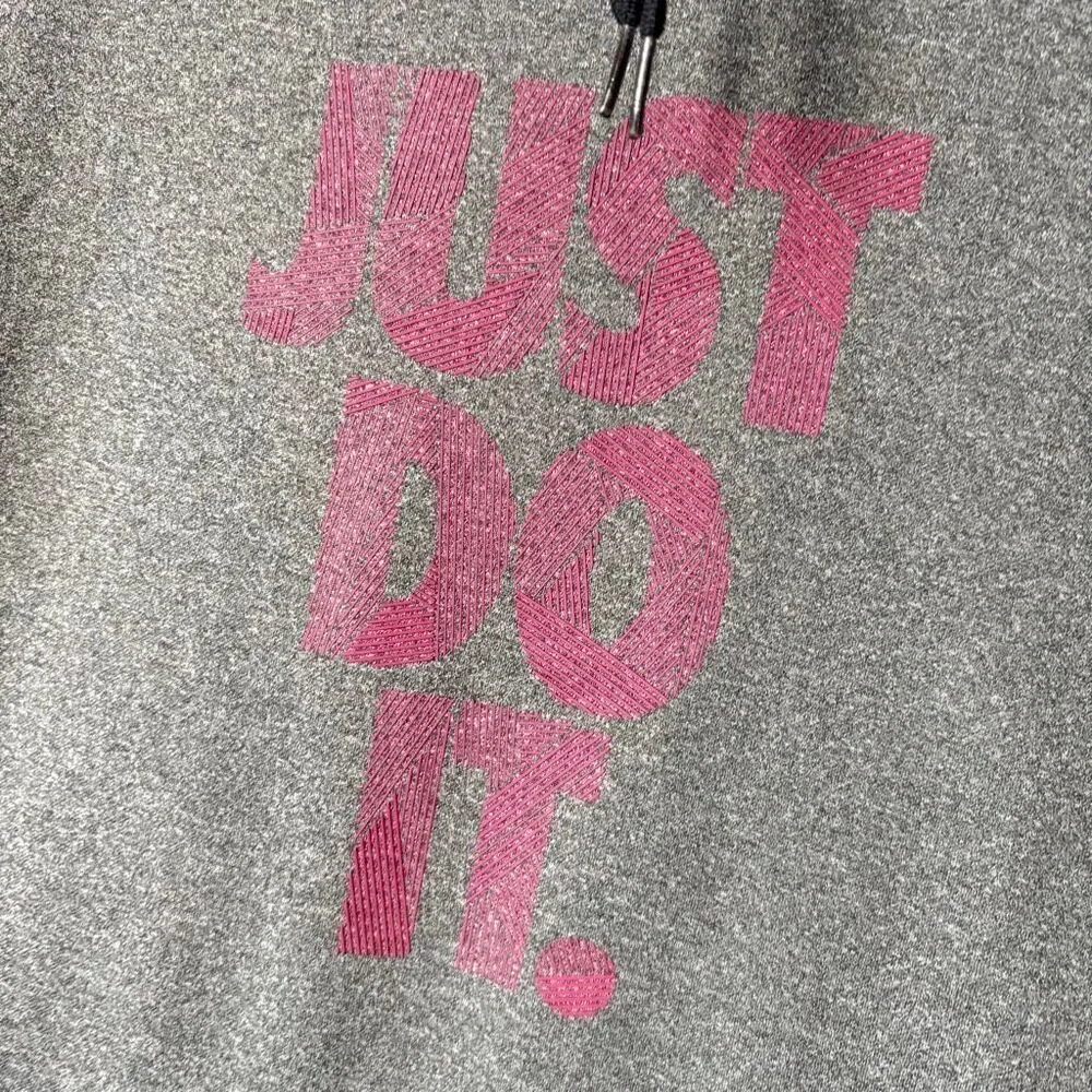 Nike L Just Do It Gray Pink Hoodie Sweatshirt Preppy Sporty Athletic Outdoors